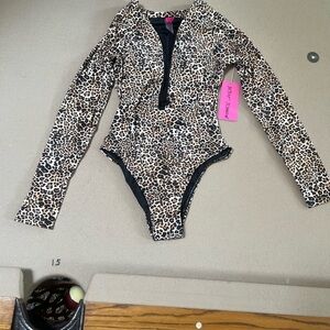Betsey Johnson Brown and Black One Piece Long Sleeve Swimsuit